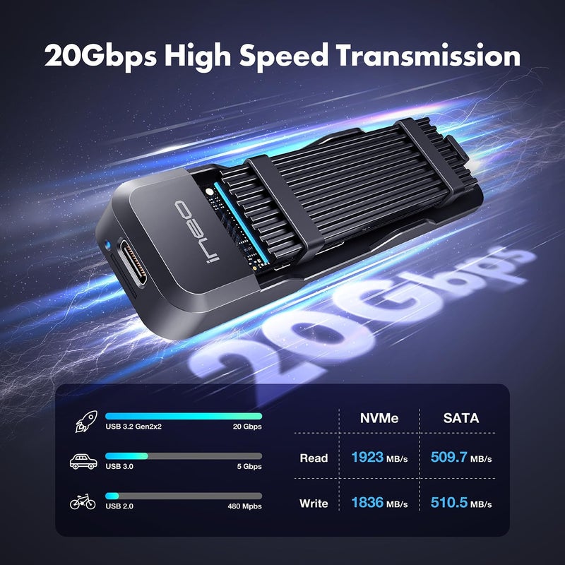 ineo Tool-Free M.2 NVMe & SATA to USB C 20Gbps Docking Stationfor M Key, B+M Key Support 2280 2260 2242 2230 SSDs (M.2 20Gb Dock) - Image 5